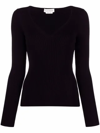 V-neck ribbed knit top