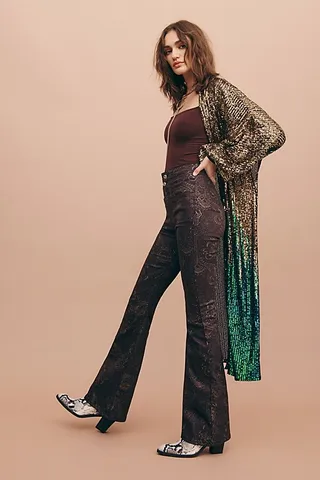 Jayde Foil Printed Flare Jeans by We The Free at Free People