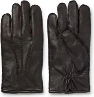 Leather gloves with stitching and logo lettering