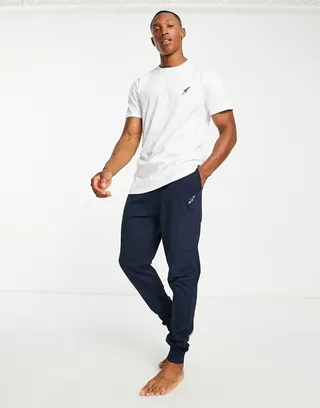 Threadbare rocket lounge T-shirt and joggers set in white and navy
