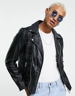 Bolongaro Trevor Kellan check biker leather jacket