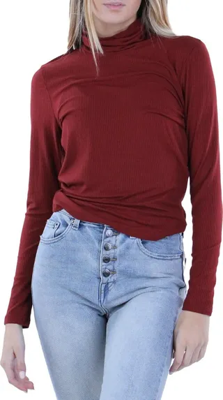 Harriette Womens Ribbed Knit Knot Back Turtleneck Top