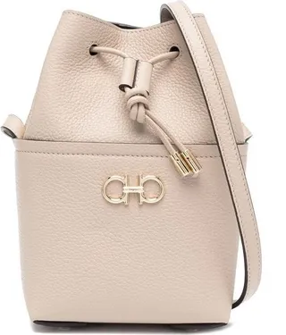 Beige Gancini Bucket Shoulder Bag