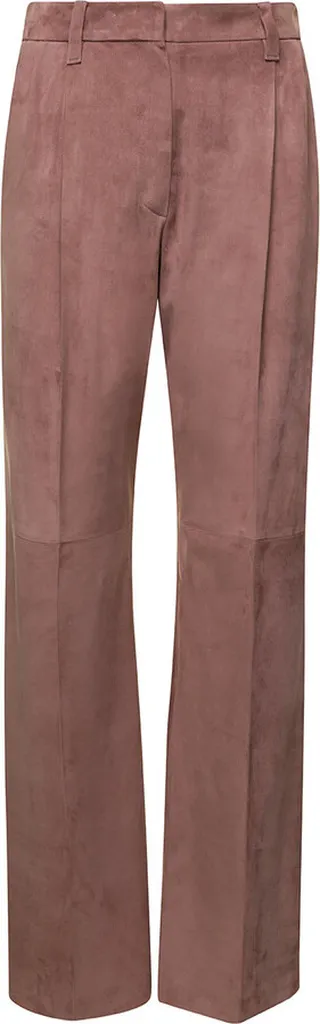 Pink Loose Suede Trousers In Calf Leather Woman