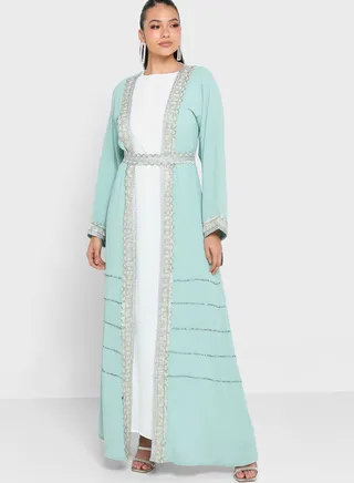 Embellished Open Front Abaya