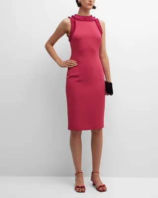 Sleeveless Pleated-Trim Bodycon Midi Dress