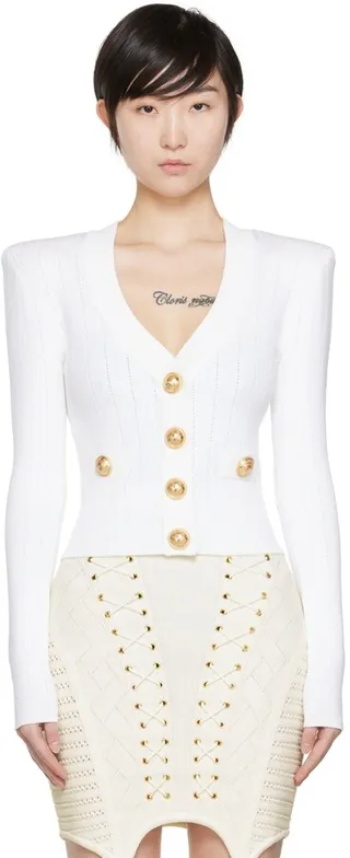 Balmain White Viscose Cardigan