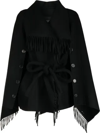 Layered-Fringed Cape Coat