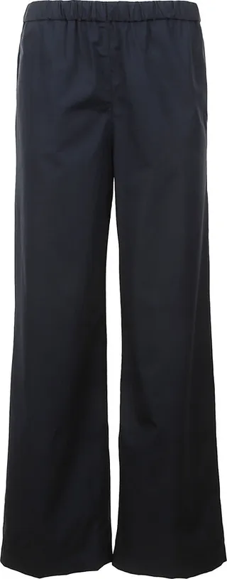 Elastic Waist Straight Leg Plain Trousers