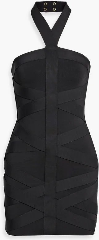 Stretch-knit halterneck mini dress