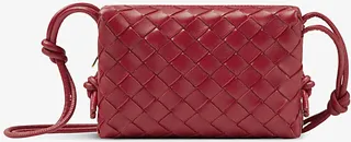 Womens Red Loop Intrecciato-weave Mini Leather Cross-body bag