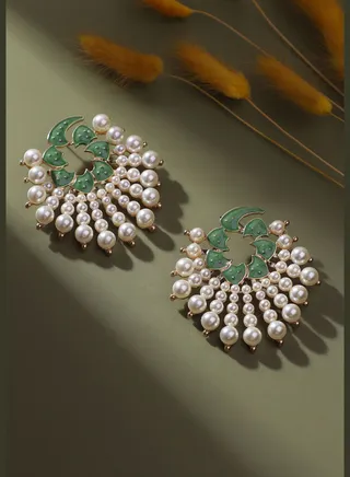 Gold Plated Pearls Party Wear Drop Earring For Women