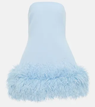 Feather-trimmed crepe minidress