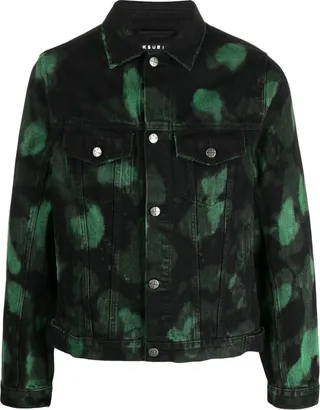 Spot-Print Distressed Denim Jacket