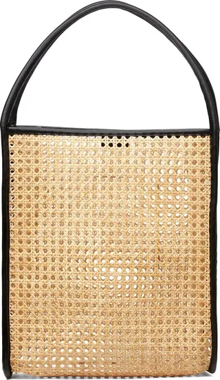 Rattan & leather tote bag