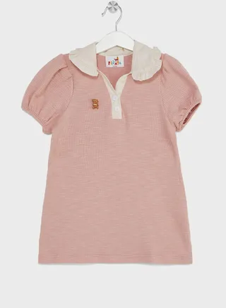 Girls Puff Sleeve Polo Collar Dress