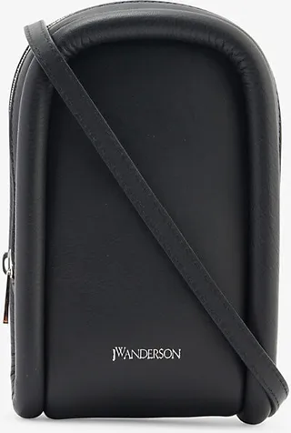 Black Bumper Logo-embossed Leather Phone Pouch