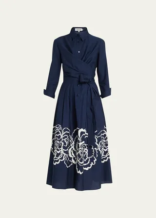 Floral-Print Wrap Cotton Midi Dress