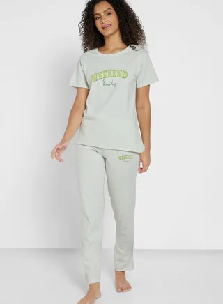 Graphic Nightwear T-Shirt And Pyjama Set