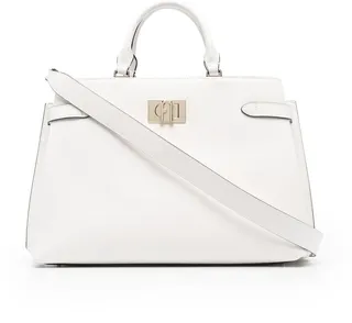 Flip-Lock Leather Tote Bag