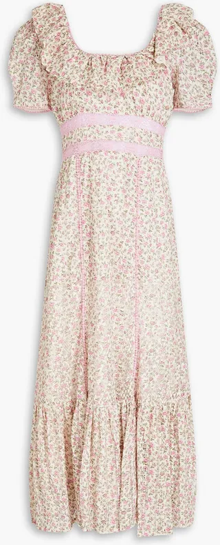 Stassie floral-print pointelle-knit and broderie anglaise cotton-blend midi dress