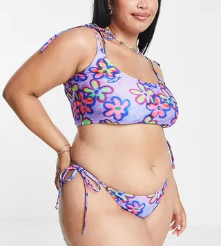 COLLUSION Plus daisy print tankini bikini top in lilac