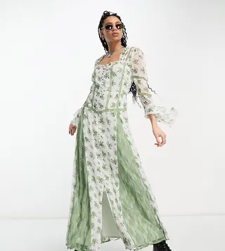 Reclaimed Vintage button front maxi tea dress in floral print