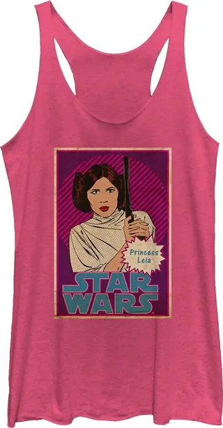 Women's Star Wars Princess Leia Trading Card Racerback Tank Top - Pink Heather - Small