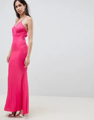 ASOS DESIGN cami wrap front pleated fishtail maxi dress