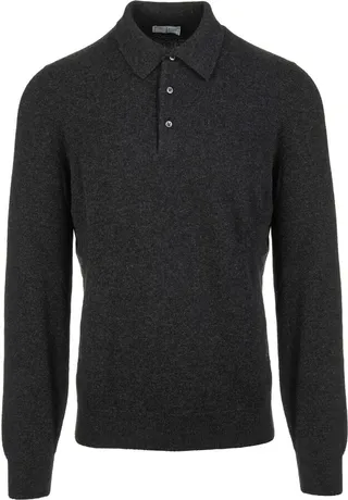 Anthracite Cashmere Polo-style Pullover