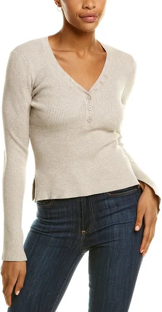 Monrow Ribbed Henley V-Neck Sweater