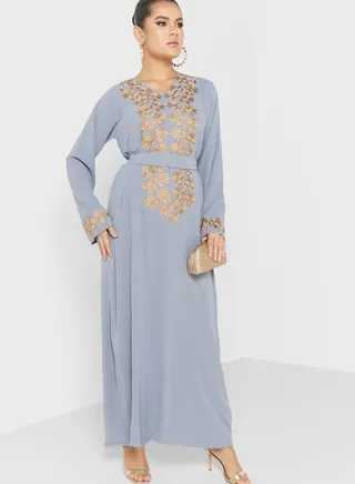 V-Neck Embroidered Jalabiya
