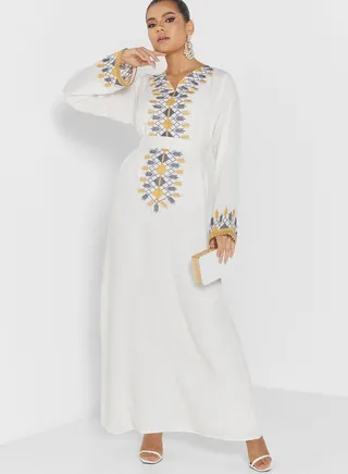 V-Neck Embroidered Jalabiya