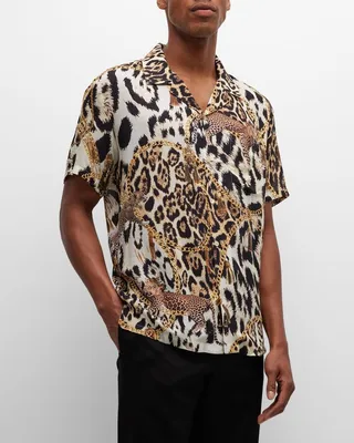 Men's Animal-Print Camp Shirt
