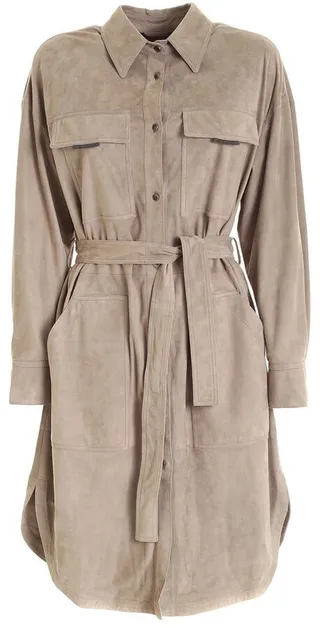 Brunello Cucinelli Belted Leather Coat