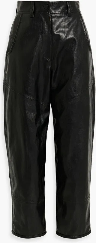 Cropped faux leather straight-leg pants