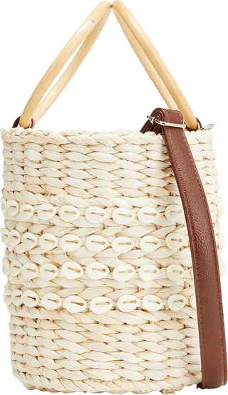 Woven Straw Bucket Handbag Beige