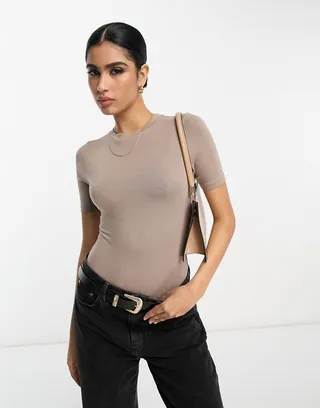 ASOS DESIGN second skin t-shirt bodysuit in mocha