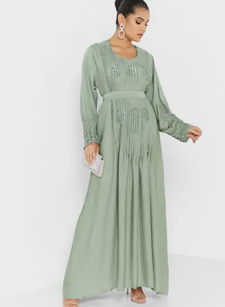 Plisse Embellished Jalabiya