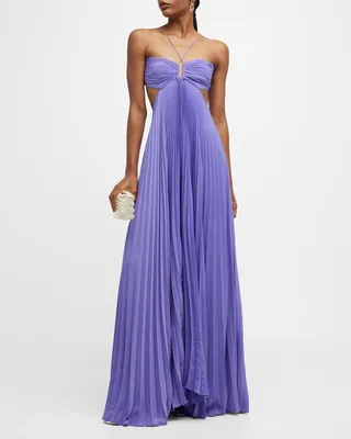 Moira Pleated Halter Maxi Dress