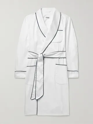Piped Herringbone Cotton Robe
