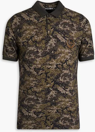 Embroidered printed cotton-piqué polo shirt