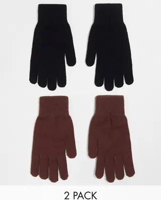 Monki 2 pack gloves in black and brown