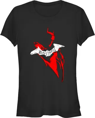 Junior's The Batman Artistic Red & White Graffiti T-Shirt - Black - Large