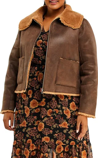 Lenny Faux Suede Jacket with Faux Shearling Trim