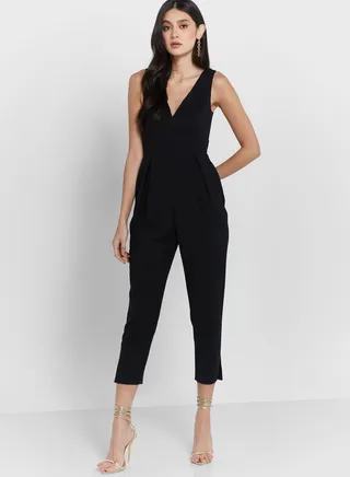 Plunge Neck Pleated Jumpsuit
