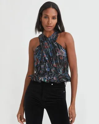 Kailani Metallic Floral Halter Top