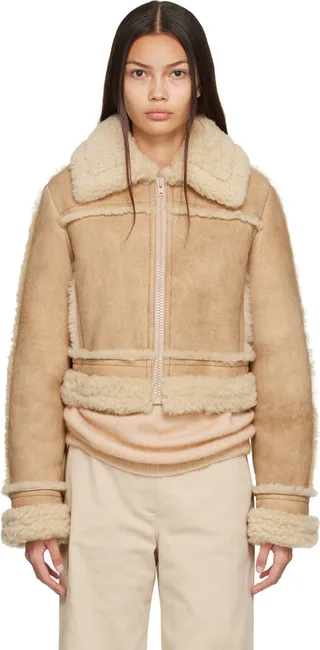 Acne Studios Beige Cropped Shearling Jacket