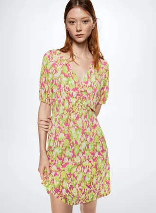 Plunge Neck Floral Print Dress