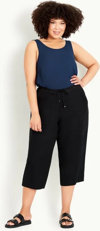 EVANS | Women's Plus Size Linen Blend Crop Trouser - black - 26W